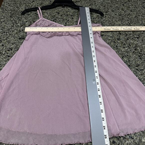 Vintage Victorias Secret Sleep Top Womens Large Pink Lace Babydoll Sheer Flowy - Picture 3 of 7